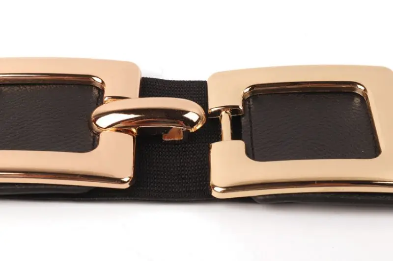 Breiter, dehnbarer, elastischer Cinch-Gold-Taillengürtel mit goldener großer Legierungsschnalle für Damenmode-Accessoires – Detail 8