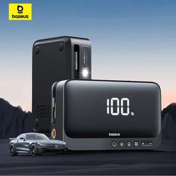 Baseus Avviatore di emergenza per auto Dispositivo di avviamento per batteria per auto 600A Compressore per pompa d'aria per gonfiaggio pneumatici per auto 4 in 1 con Power Bank a LED