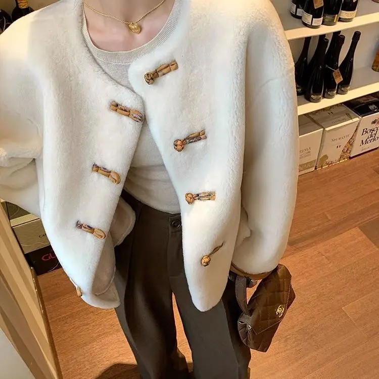 

2023 Fashion Winter Jacket Women Real Fur Coat Natural Lamb Wool Sheep Shearing Thick O-neck Warm Outerwear News Ladies R01