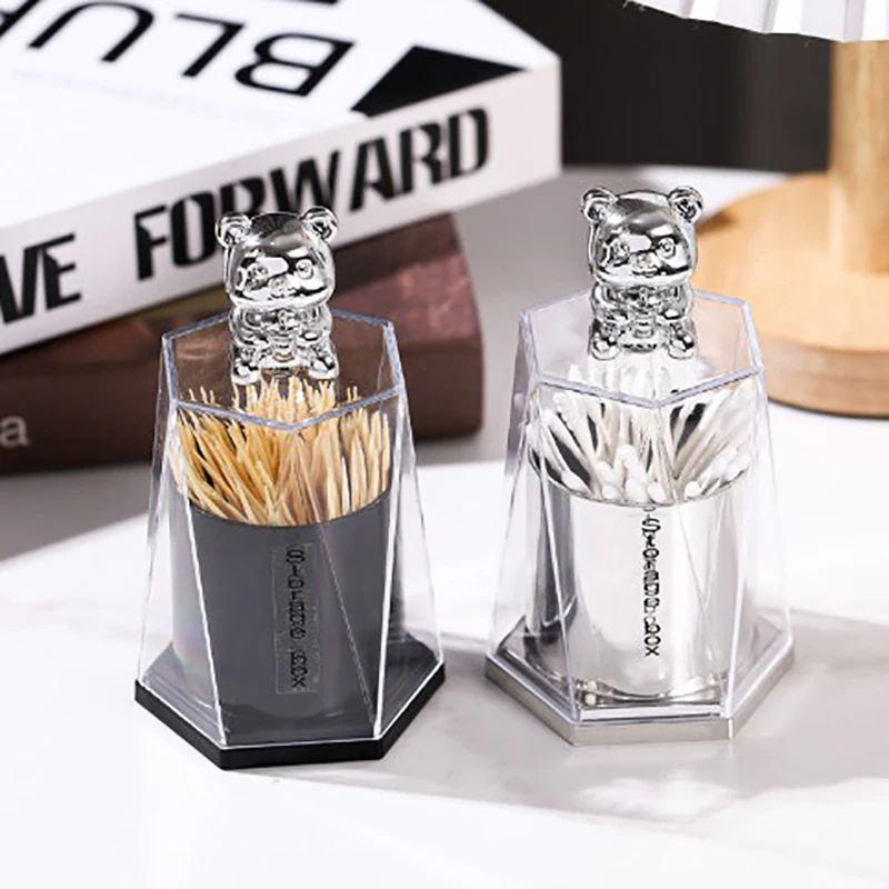 

Creative Bear Toothpick Box Cotton Swab Storage Box Toothpick Holder Container Toothpick Dispenser Desktop Storage Gadgets