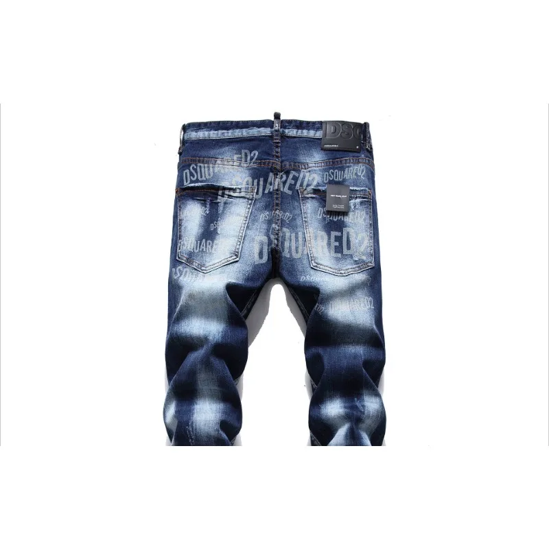 Watermark Button Laser Stereo Cat Beard Blue Cotton Elastic Slim Straight Jeans Men's Wear Basic Trend Can Be Worn in All Season 4