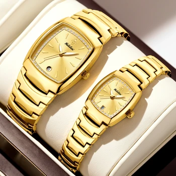 YaLaLuSi Brand 2024 Hot Sale Men’s Women’s Watches Couple’s Watches 1 Pair Gold Luxury Luxury Box Watch Remover Ion Gold Plating
