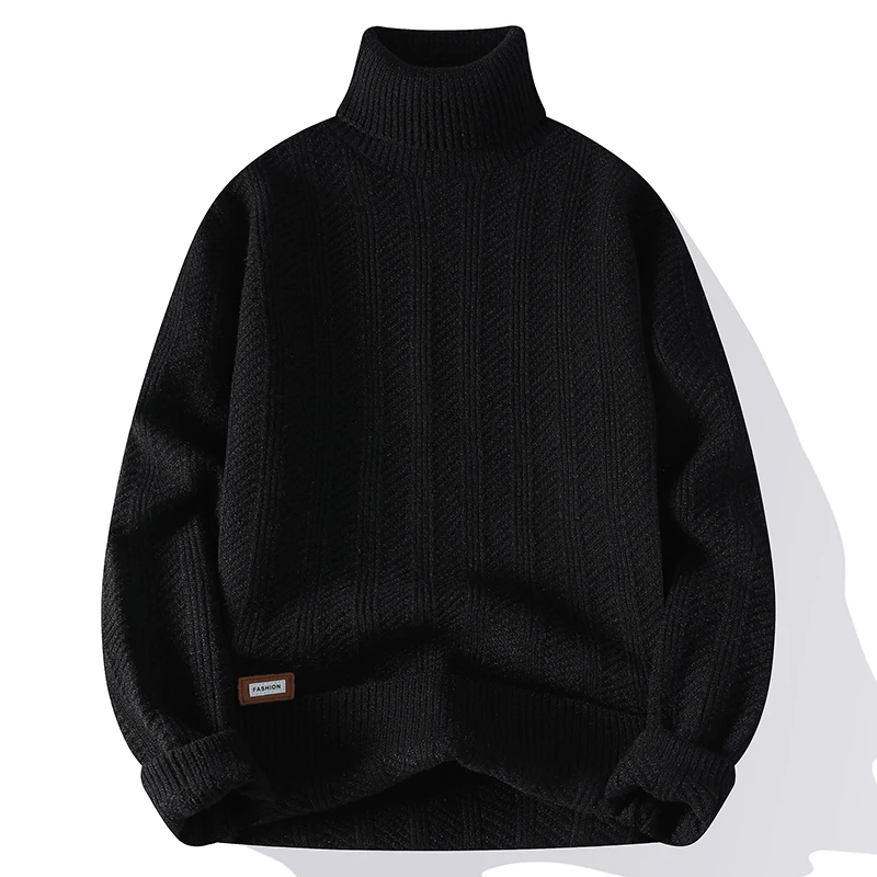 Autunno inverno maglione dolcevita da uomo tinta unita moda Pullover lavorati a maglia uomo coreano Slim Fit Casual Pullover lavorato a maglia maglioni 3