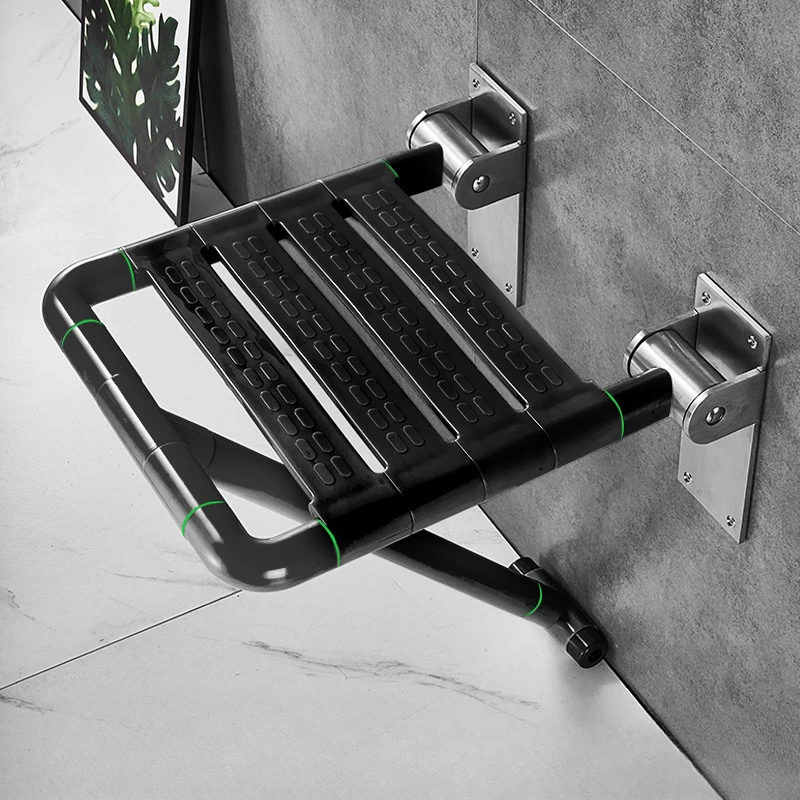 Bathroom Wall Mounted Folding Chairs Disabled Bath Seat Chair,Special Shower Chair for The Elderly Black Non-slip Shower Bench 3