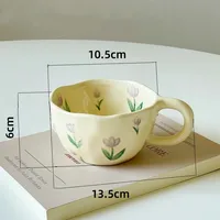 Hand Pinched Irregular Flower Ceramic Mugs Coffee Cups Milk Tea Cup Ins Korean Style Oatmeal Breakfast Mug Drinkware Kitchen cup 5