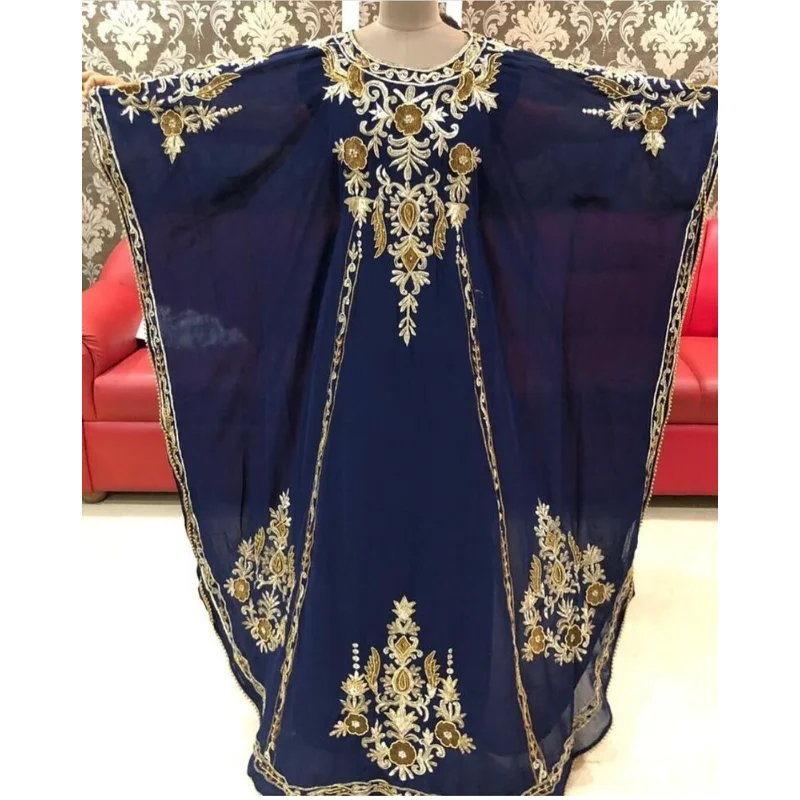 

Navy Blue Kaftans Farasha Abaya Dress Dubai Morocco Long Dress European and American Fashion Trend