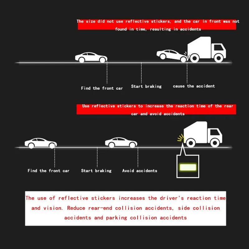 10pcs 3*8cm Car Bumper Reflective Stickers Reflective Warning Strip Tape Secure Reflector Stickers Decals Safety Warning 6