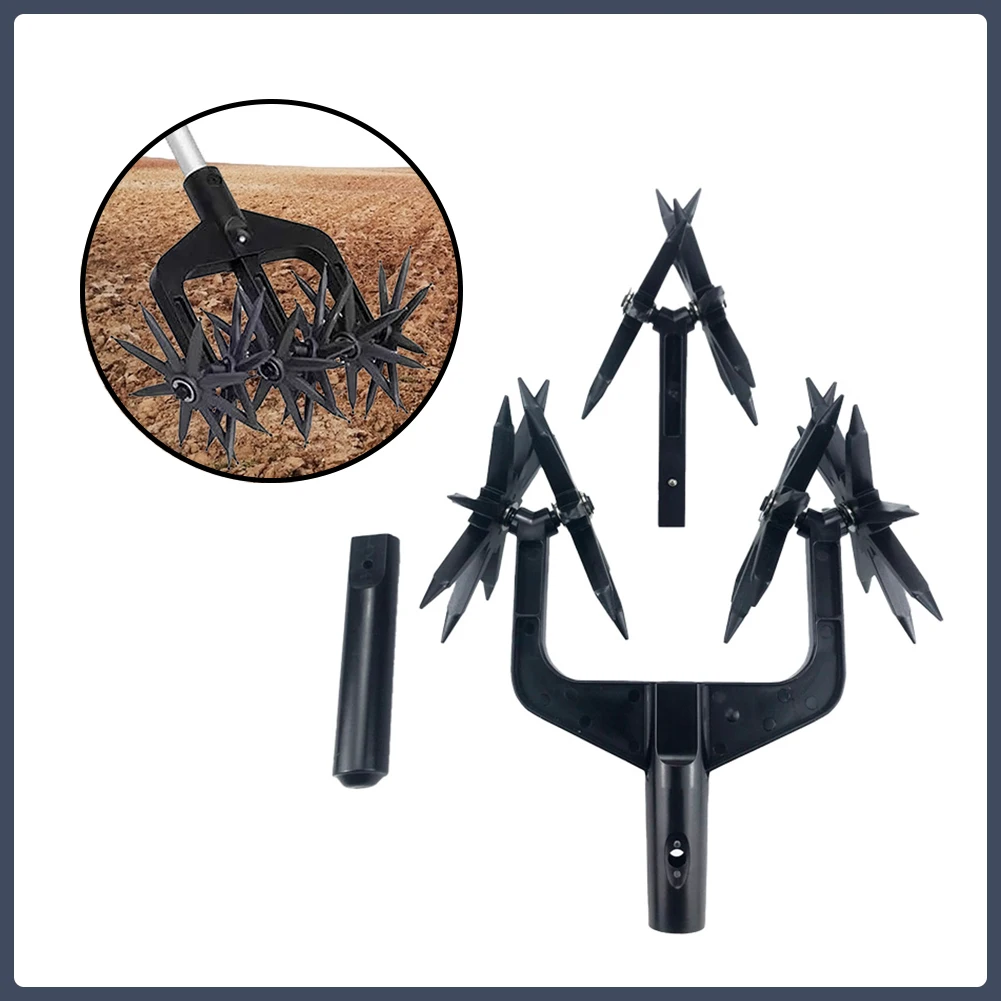 2 in 1 Rotary Cultivator Tool Set Hand Held Garden Soil Cultivator with Detachable Tines Garden Soil Scarifier Reseeding Grass