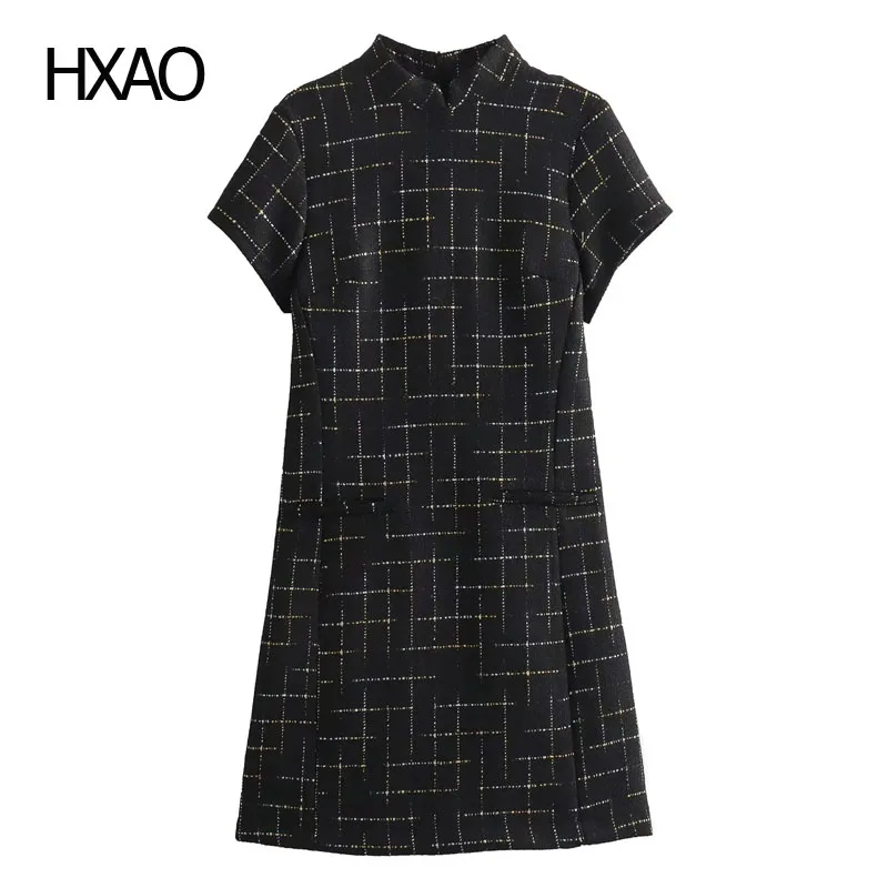 

HXAO Black Dress for Women Tweed Short Dresses Female Dress Elegant and Pretty Women's Dresses Casual Mini Dress New In Dresses