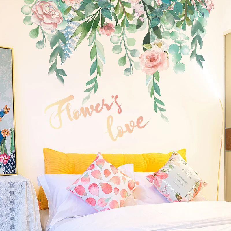 Flower Wall Sticker Diy Plant Leaves Wall Decals For Living Room Kids Bedroom Kitchen Nursery