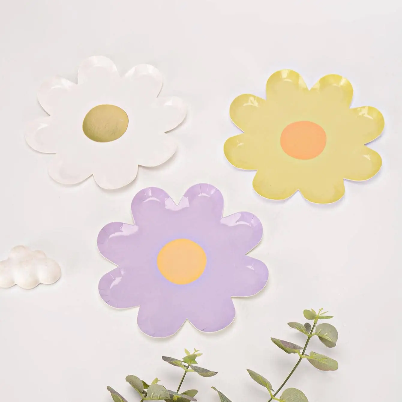 Disposable Tableware 10pcs Daisy Tableware Disposable Dining Cake Plate Kids Birthday Party Baby Shower Wedding Decoration