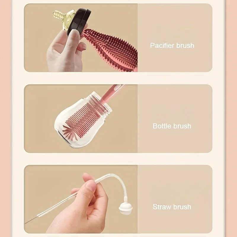 Silicone Bottle Brush Set Bottle Cleaning Brush Cleaner Set Long Handle 3 in 1 Multipurpose Baby Straw Cleaner cleaning brush bottle cleaning brush bottle brush cleaning brush set straw cleaning brush