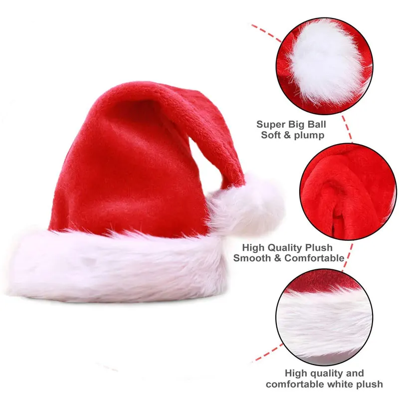 Christmas Santa Hat Adults And Kids Xmas Red Long Plush Holiday Hats Comfort Velvet Party New Year Festive Supplies christmas beanie hat
