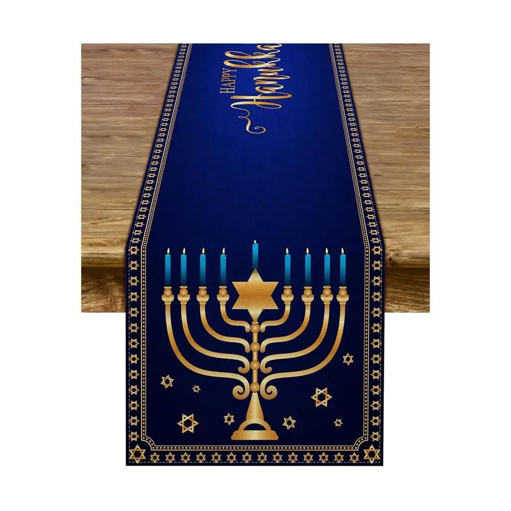 

Hanukkah Linen Table Runner Party Table Decor Menorah Star of David Chanukah Jewish Festival Dining Table Decoration Tablecloth