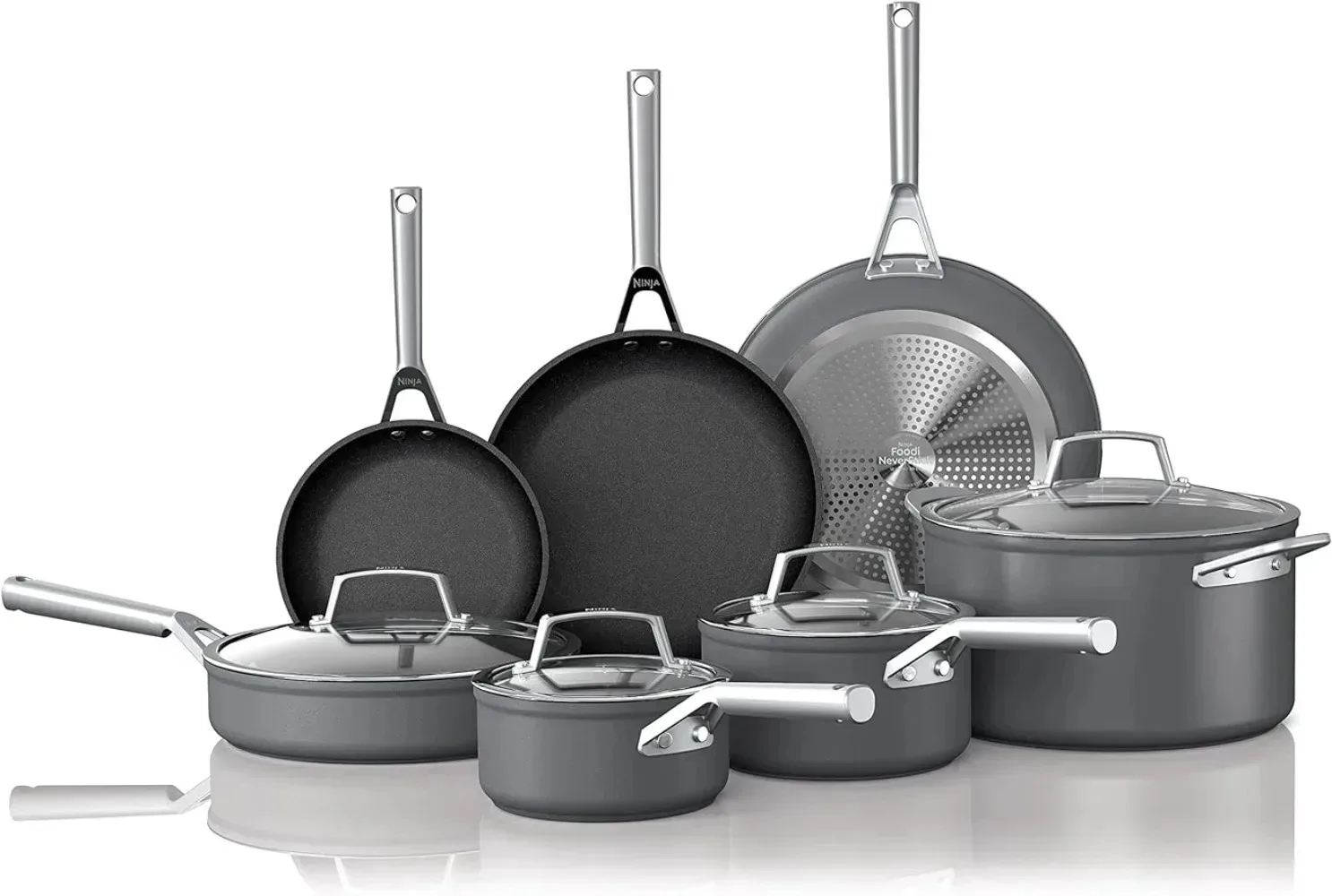 

Ninja C39800 Foodi NeverStick Premium 12-Piece Cookware Set, Hard-Anodized, Nonstick, Durable & Oven Safe to 500°F, Slate Grey