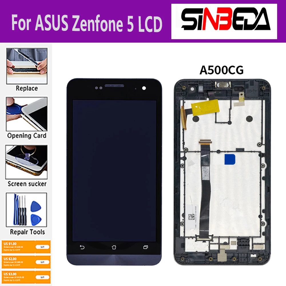

5.0" AAA+++ For ASUS Zenfone 5 T00J A500KL A500CG A501CG T00P LCD Touch Screen Digitizer Assembly Repair With Frame A500CG