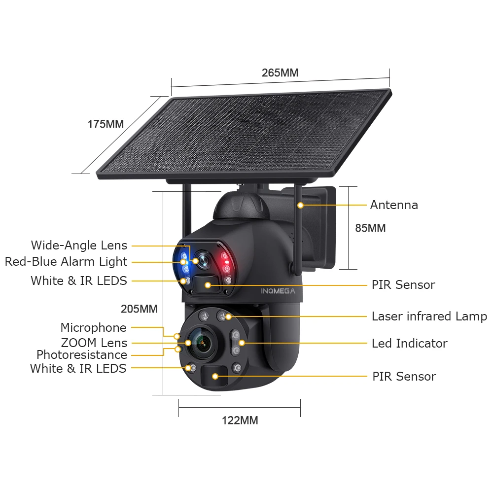 INQMEGA 4G Solar Outdoor Camera 36x Zoom 6MP WiFi Outdoor Security