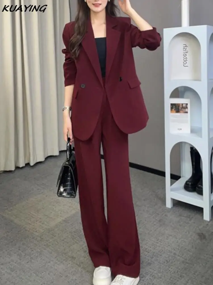 Tenue Pantalon Cuir Bordeaux Femme Ensemble Pièces Blazer Et