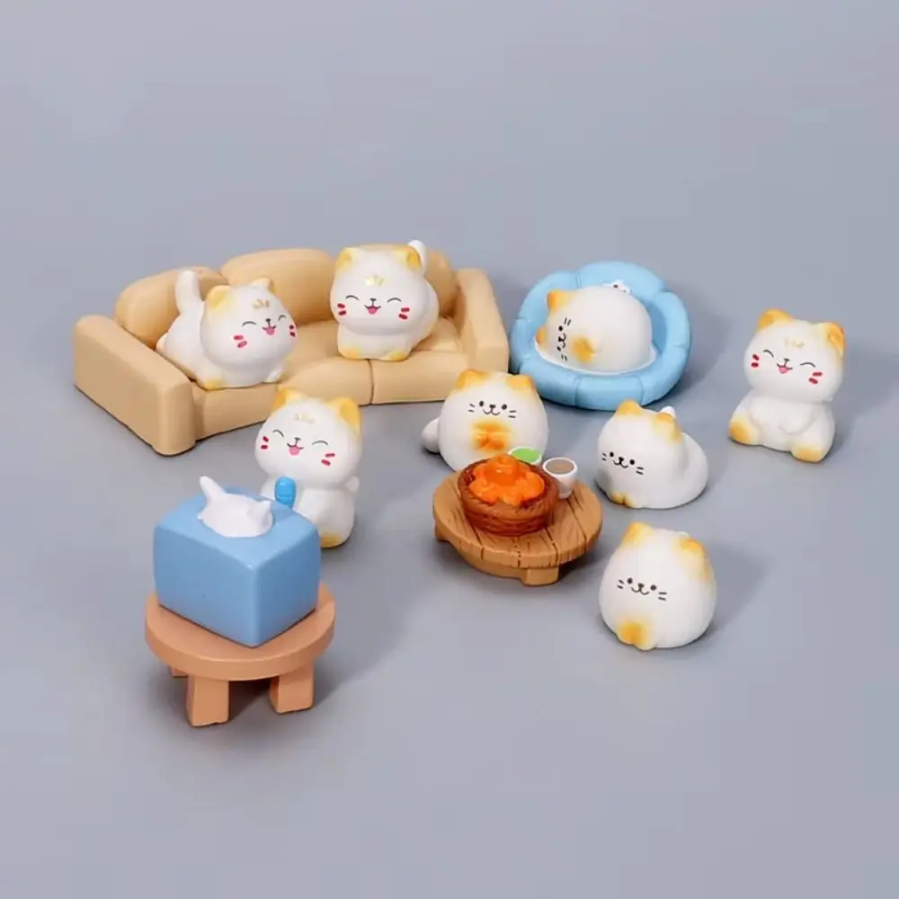 Charming DIY Cartoon Cat Resin Miniature Desktop Figurine Decor