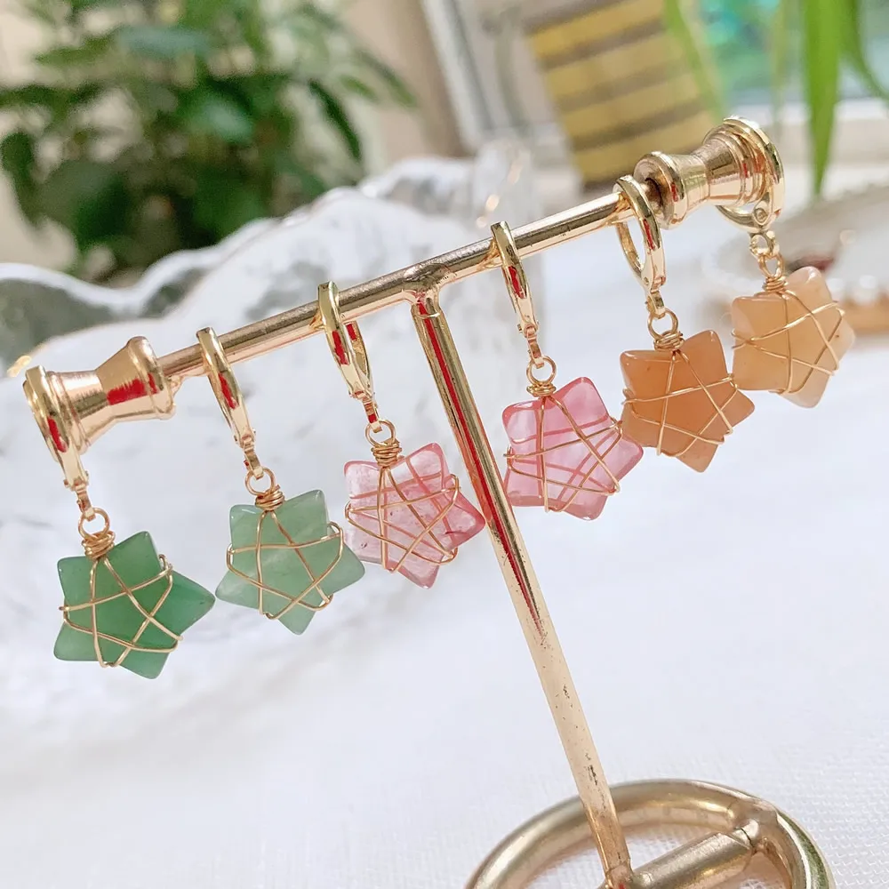 Mini Star Earrings for Women Wire Wrap Star Charm Drop