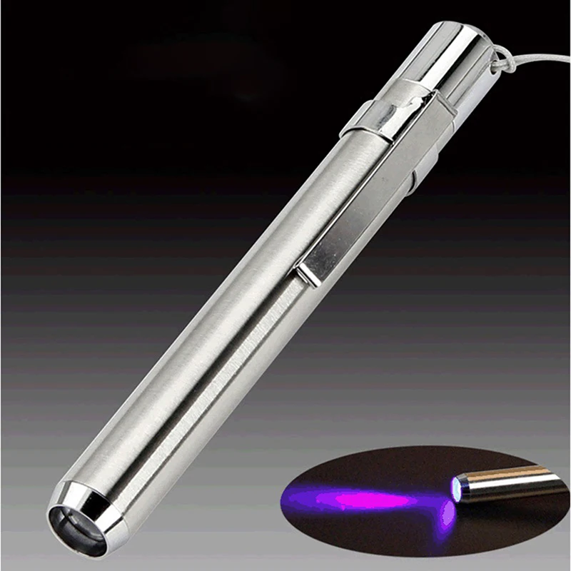 

Stainless Steel Mini Pocket Lamp Led 395 UV Flashlight Torch Ultra Violet Light AAA Battery for Marker Checker Detection