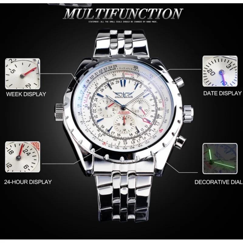 Elegant Automatic Mechanical Men's Watch with Hollow Dial and Luminous Chronograph Features
