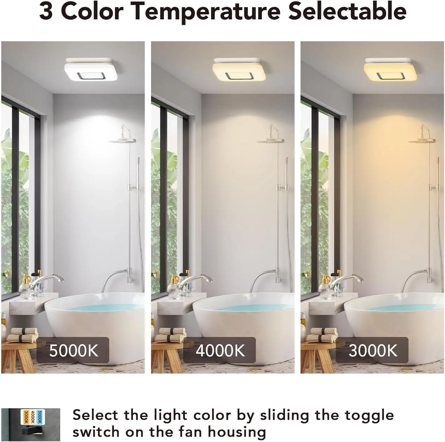 OREiN Bathroom Exhaust Fan with Light, 100 CFM 1.5 Sones, 25W Bathroom Vent Fan with Light, 1500lm LED Light 3000K/4000K/5000K S