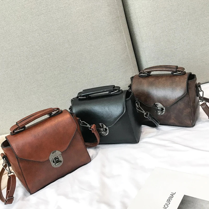 Women Vintage PU Leather Small Top-handle Shoulder Bags Ladies Casual Flap Crossbody Bags Female Luxury Messenger Bags