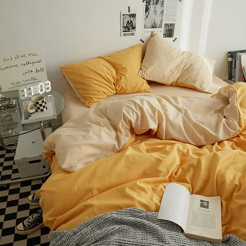 Set di Biancheria da Letto in Cotone Lavato a Doppia Trattazione di Alta Qualità, 4 Pezzi, per Dormitorio Studentesco - immagine 5