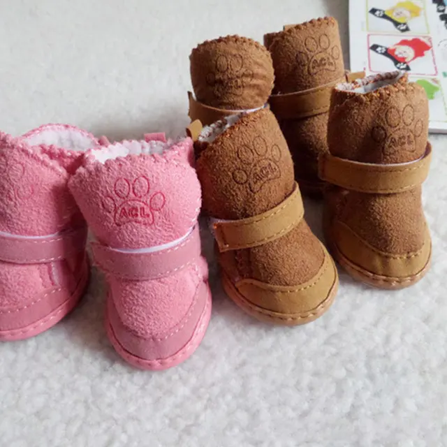 Pet Dog Shoes 4pcs Thick Warm Rain Snow Carton Boots Prewalkers Walking Puppy Sneakers Dog Accessories 3