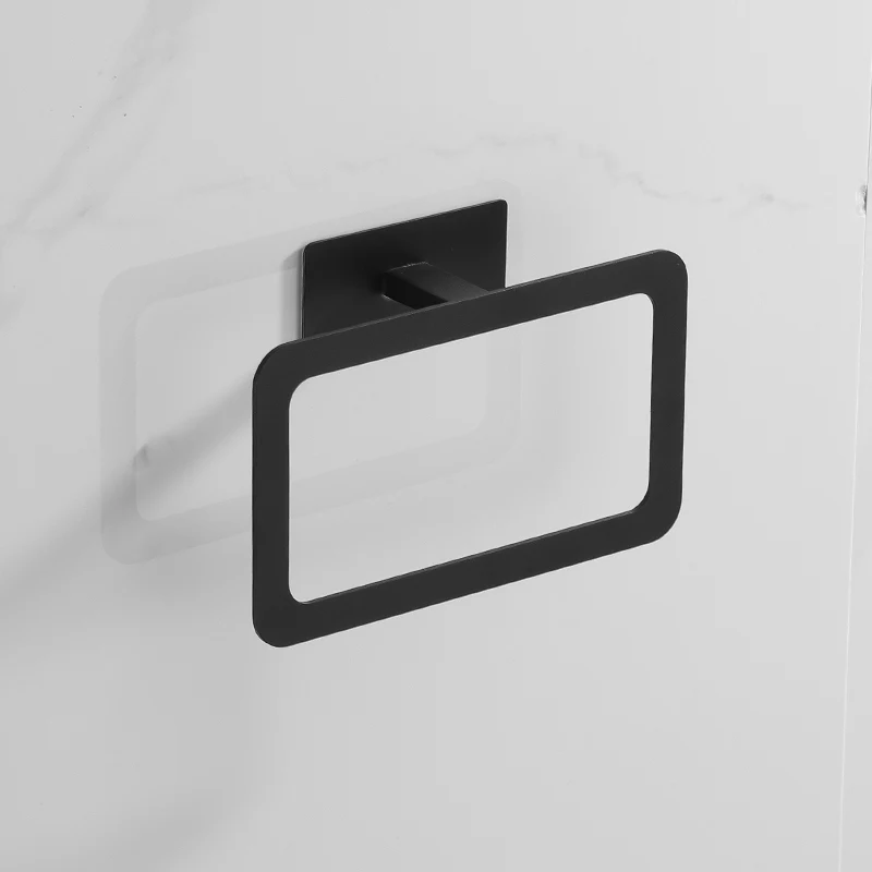No Drill Stainless Steel Matte Black Bath Hardware Set Self-adhesive Towel Bar Towel Ring Paper Holder Hook Bathroom Accessories paper towel holder toilet paper holder bathroom hardware set