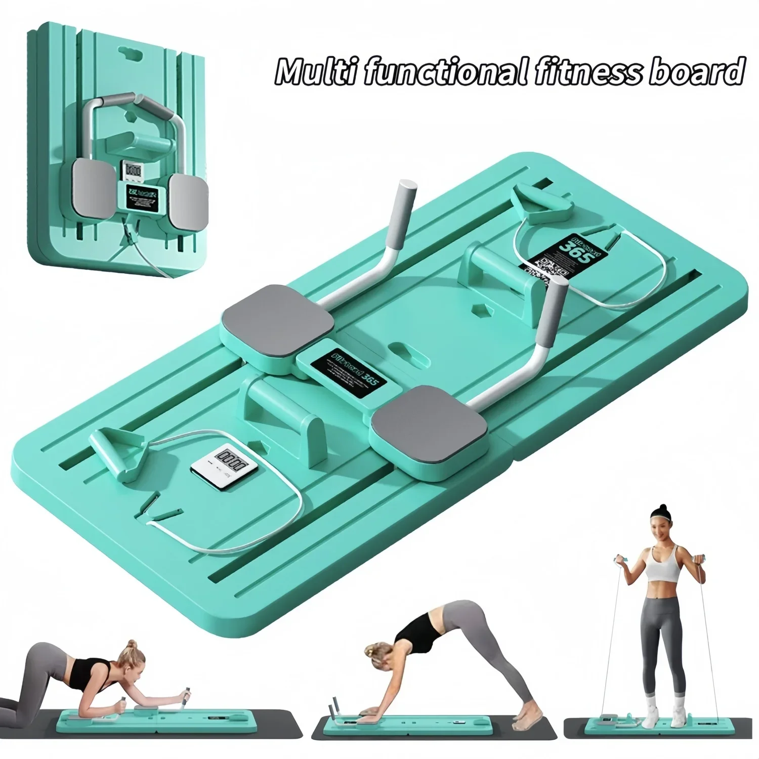 Multifunctional Abdominal Board + Resistance Bands Hand Grips Fitness Board Automatic Rebound Push Ups Stands Pilates Exercise