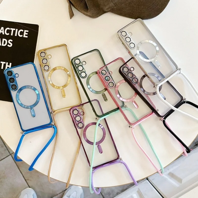 Magnetic Transparent Plating Crossbody Lanyard Phone Case with MagSafe