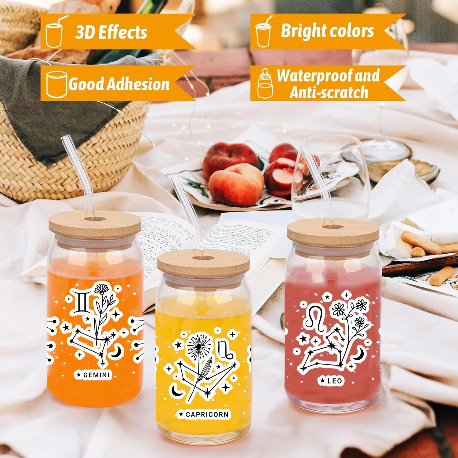 12 zodiac signs Series easy peel waterproof DIY Decals Retro Beauty 3D transfers uvdtf crystal sticker 16oz uv dtf cup wraps