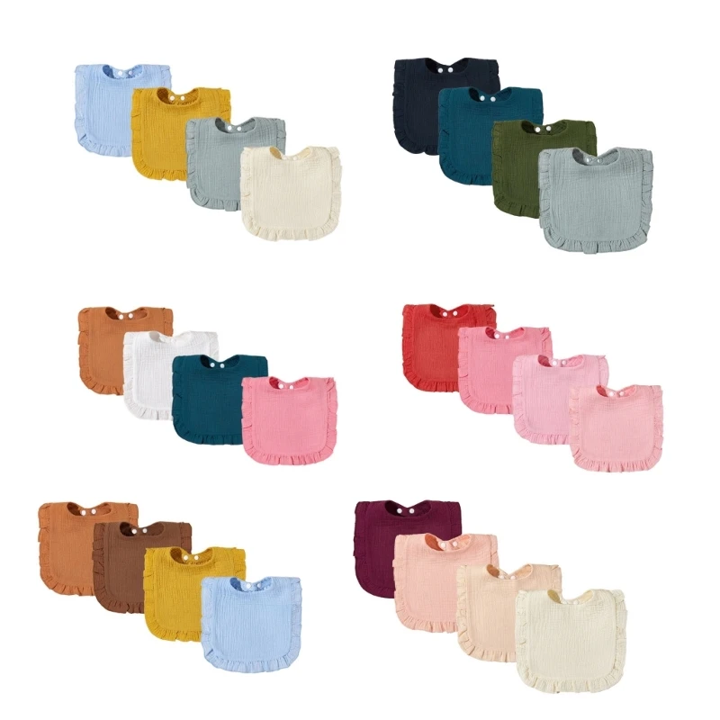 

Ruffle Bibs Absorbent Cotton Teething Bibs Adjustable Burp Bibs with