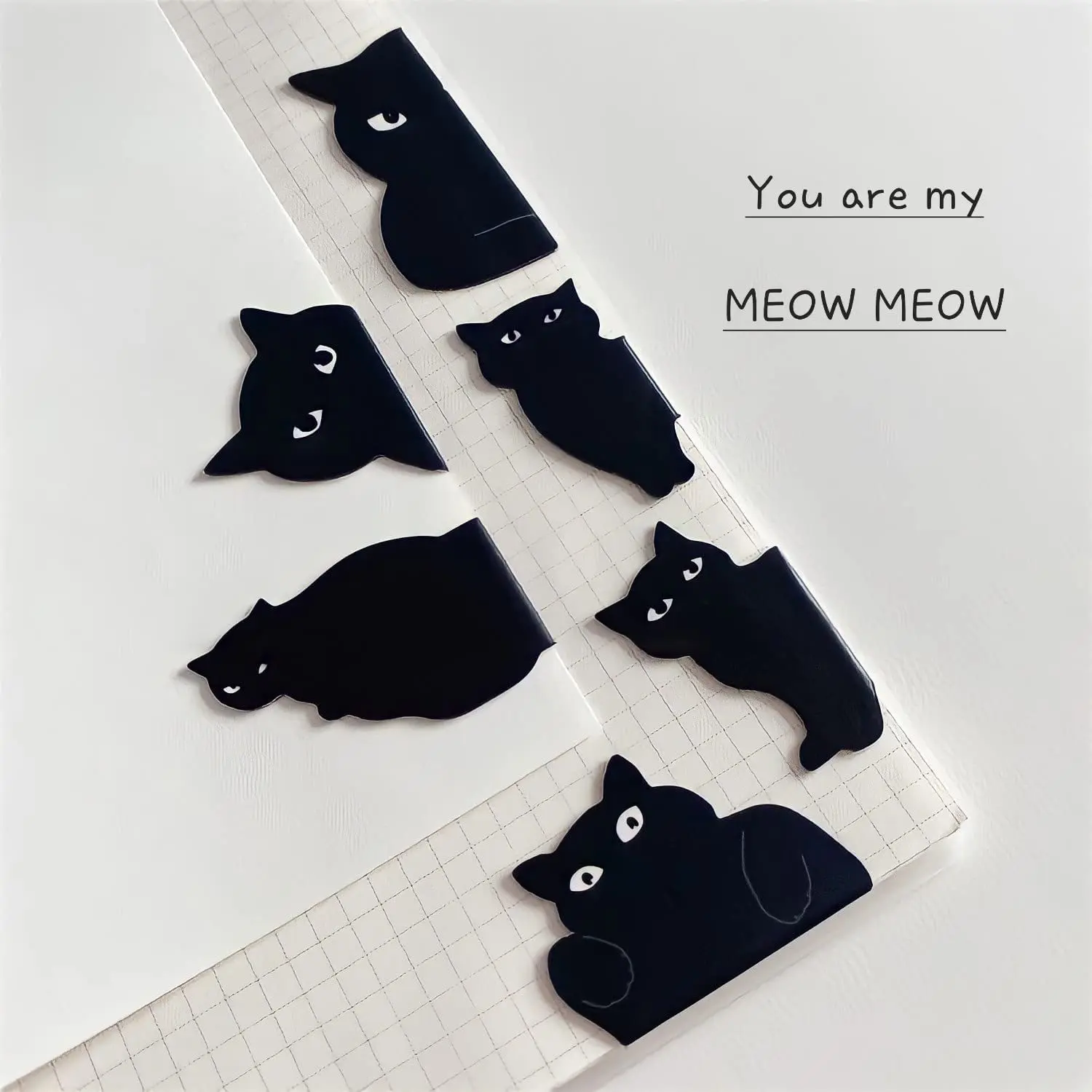 Black Cat Magnetic Bookmark Stationery Black Cat Student Gift Magnetic Bookmark Book Clip Personality Pagination Mark 6PCS+15PCS