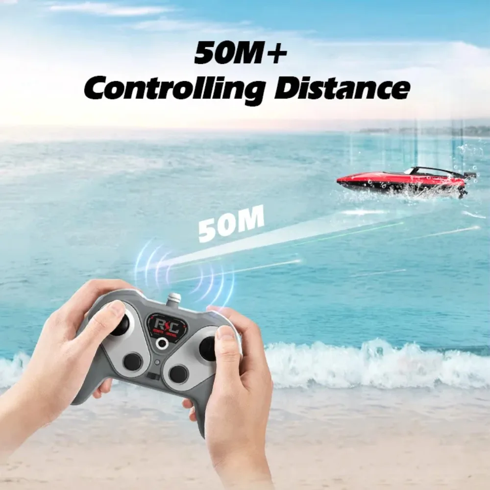 Bateau télécommandé rapide 2.4GHz soulevant des embruns dans une piscine, hors-bord électrique pour enfant et adulte
