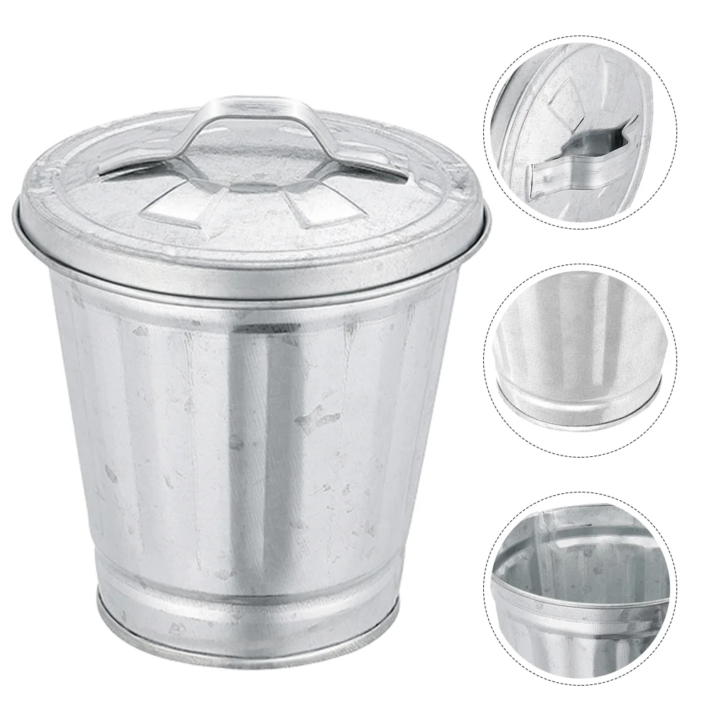 

Galvanized Trash Can Lid Mini Desktop Wastebasket Garbage Bin Countertop Pencil Cup Holder Office Trash Cans Home Office