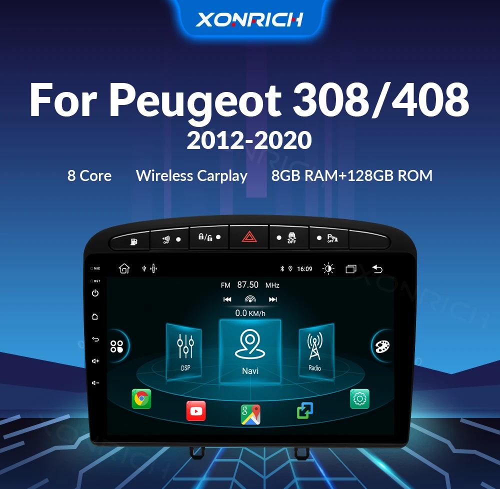 Android 14 Autoradio für Peugeot 408 308 308S 2012-2020 Kabelloses Carplay 8GB+128GB GPS Navi DSP AI Sprachsteuerung Multimedia Stereo – Detail 1