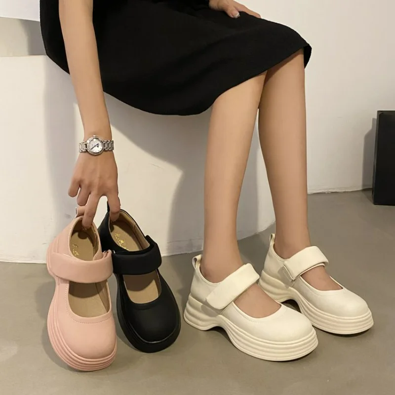 

2023 New Women's High Heels Round Toe Platform Mary Jane Shoes Simple Versatile Student Shoes Dress Shoes Size 39 Lolita Shoes