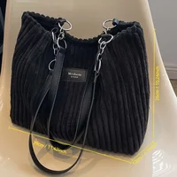 Sac fourre-tout élégant en velours côtelé pour femme, sac à bandoulière en peluche de grande capacité, sac de banlieue et de voyage polyvalent. 3