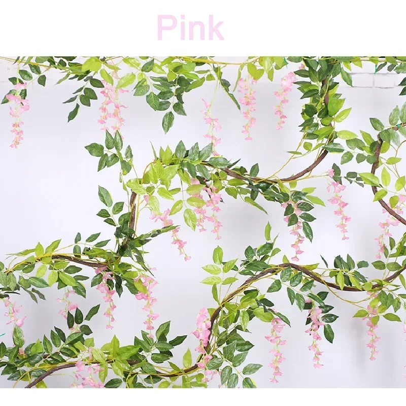 7ft 2m Blumenschnur Künstliche Glyzinienranke Girlande Pflanzen Laub Outdoor Home Schleppende Blume Gefälschte Blume Hängende Wanddekoration – Detail 8