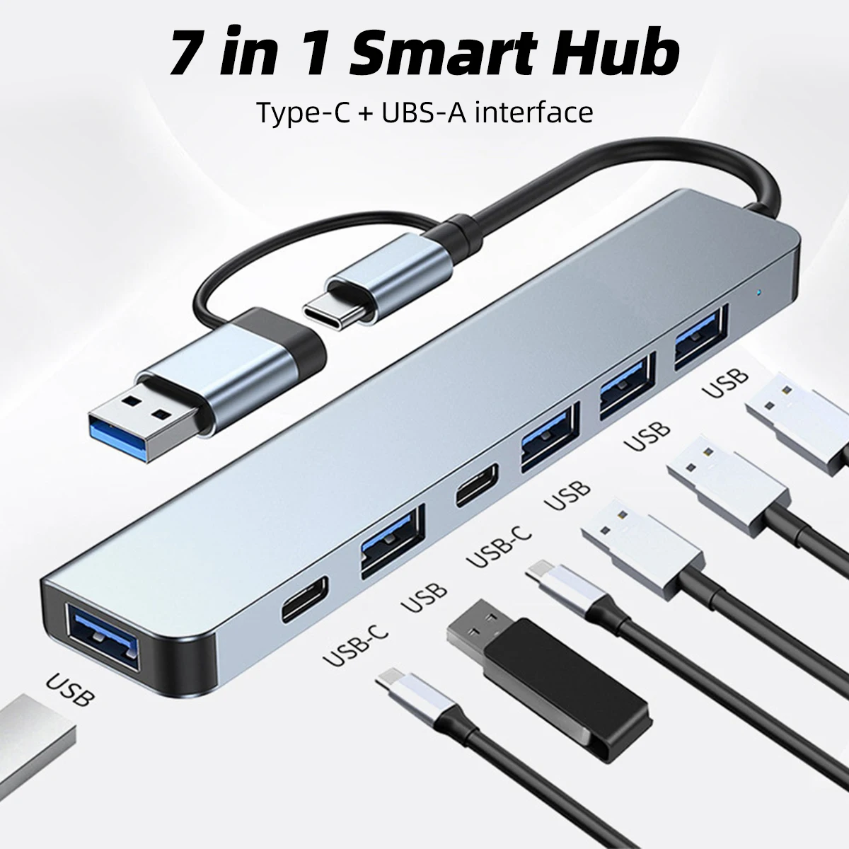 8-in-2 USB Hub with Card Reader and Docking Station Adapter