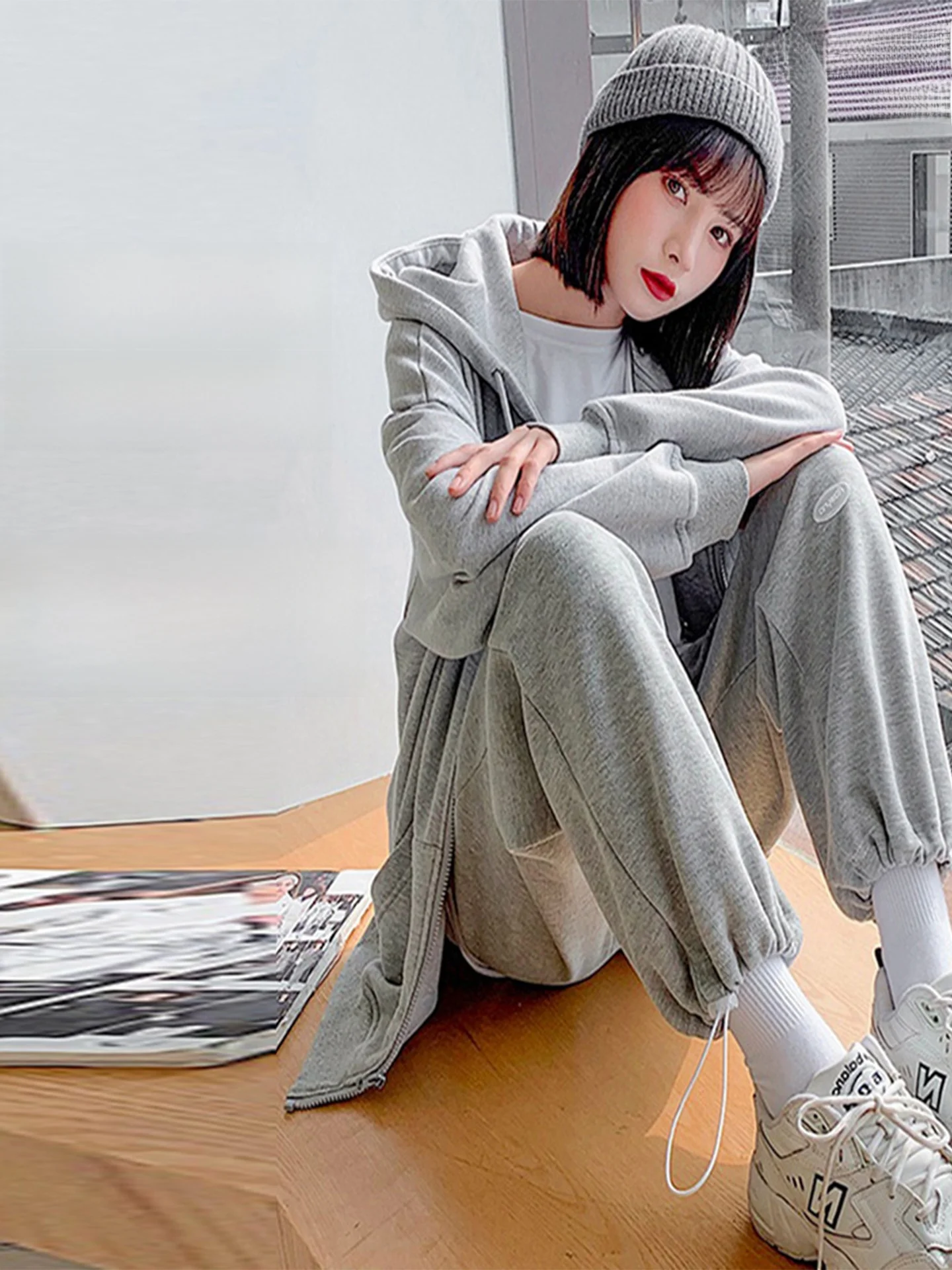 임산부 바지 가을 봄 아우터 플리스 와이드 레그 팬츠 커프스 캐주얼 롱 팬츠 임산부 가을옷