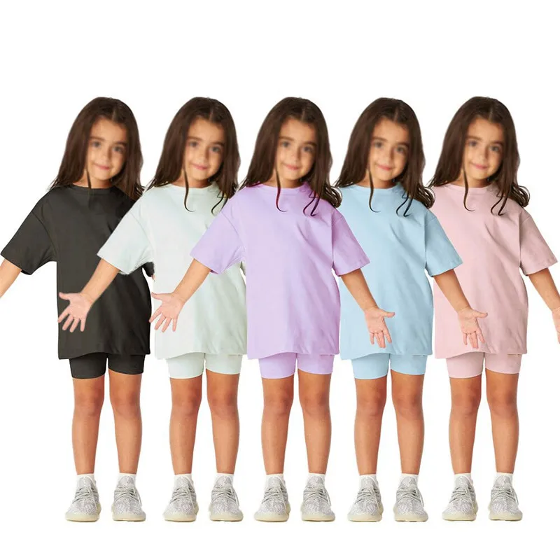 

2 Pieces Little Kids Baby Girls Boys Clothes Tracksuit Set Oversized Short Sleeve Cotton T-shirt+Shorts Cozy Leggins
