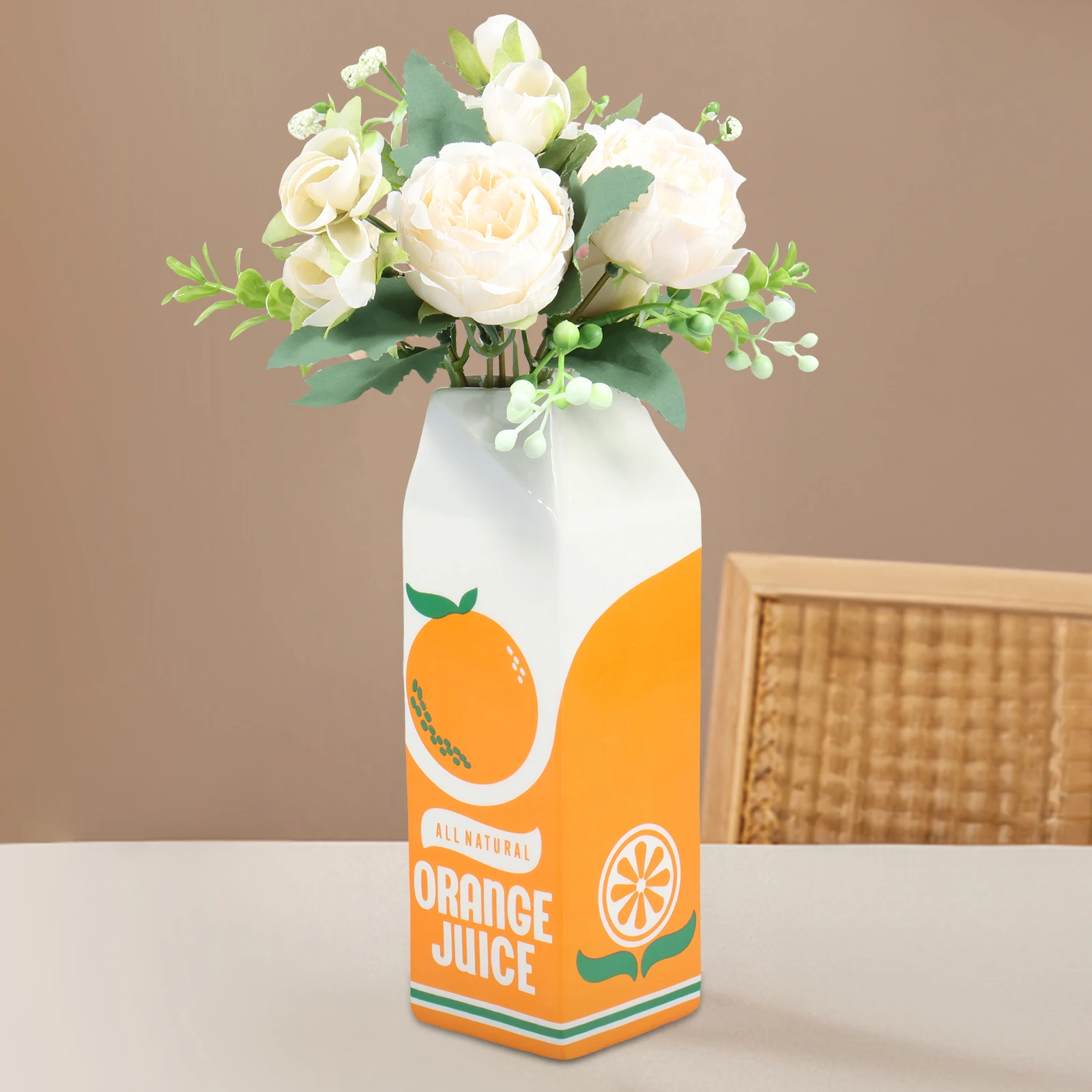 OrangeJuiceVaseCuteCreativeFlowerVasesDecorMultipurpose