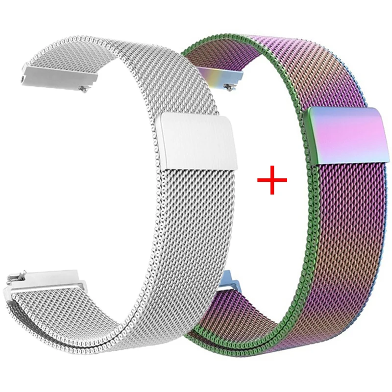 Premium Milanese Magnetic Loop Bracelet Set - 2 Pack, 18mm/20mm/22mm, Color 2 Band