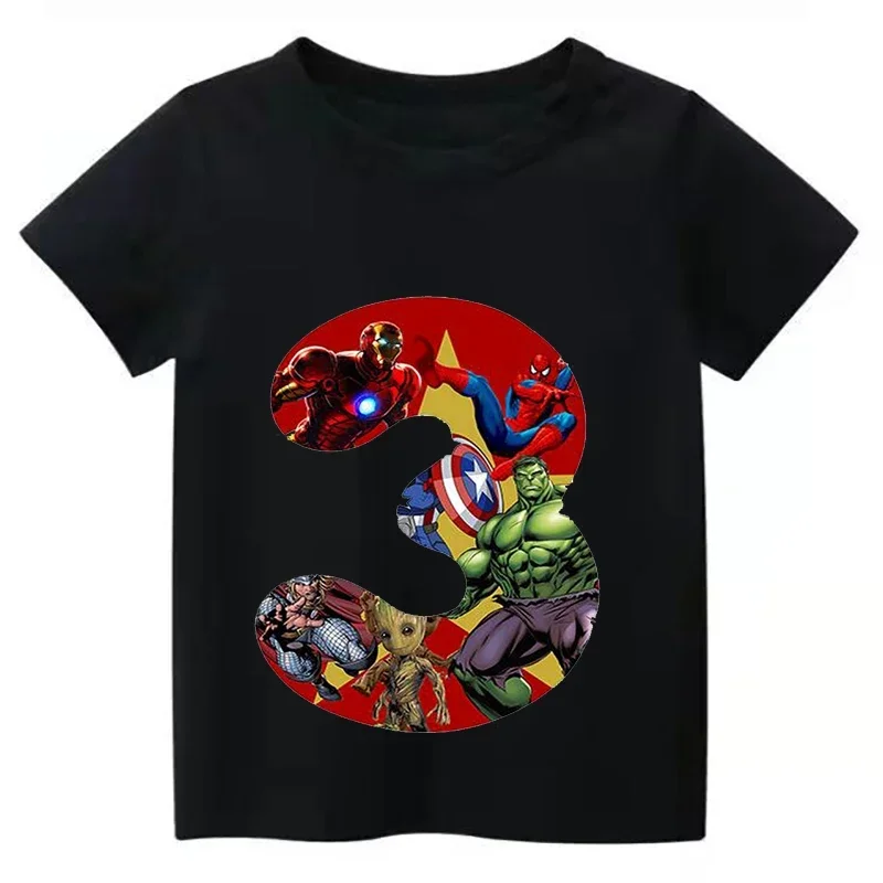 thumbnail image 1 of Camiseta de algodón con dibujos animados para niña, ropa de fiesta de cumpleaños de Disney Marvel, camiseta para niños, número 1, 2, 3, 4, 5, 6, 7, 8 y 9, camiseta de cumpleaños de héroe para niña, 1 of 5