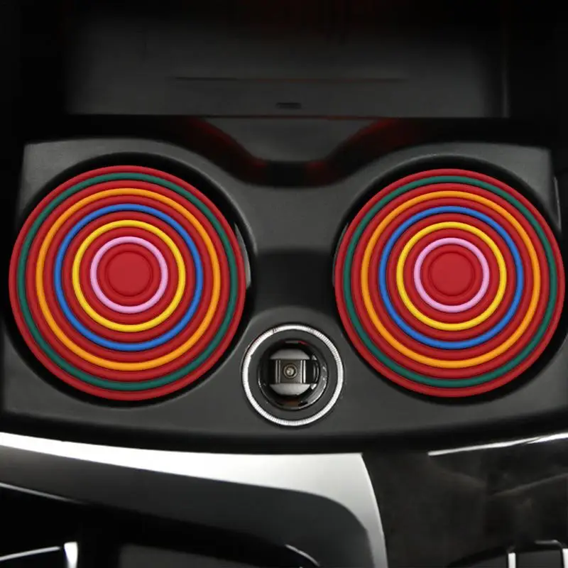 Non-Slip Car Coasters Rainbow Car Drink Coaster auto Cup Holder Insert Cupholder Coaster Water Bottle Holder Pad Car Accessories