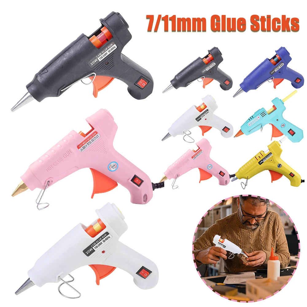 1 set 20W Hot Melt Glue Gun With Glues Stick Industrial Craft Mini Guns  Thermo Electric Heat Temperature Tool For DIY Jewelry Making (Pink-US)